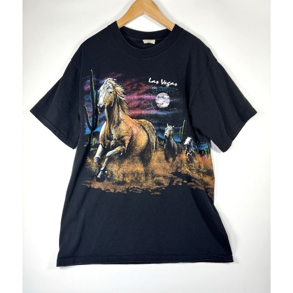 Las Vegas‎ Horse Graphic Front Back T Shirt Mens Large Black Desert Made in USA
